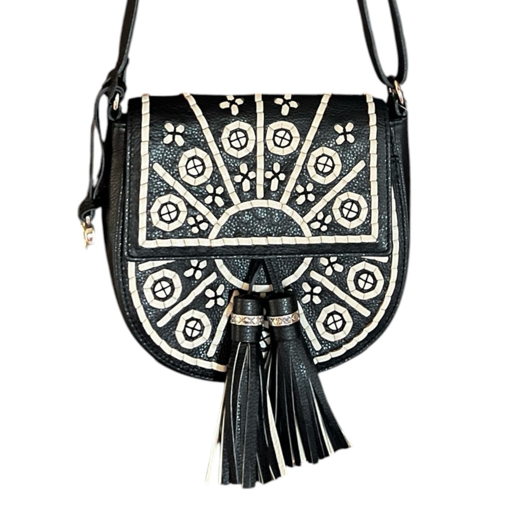 Brighton Casablanca Blanca Black & White Leather Crossbody with Tassel